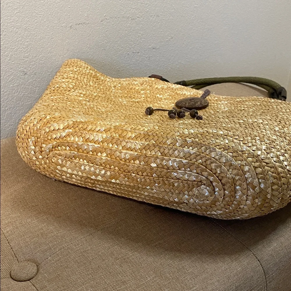 White Stag Natural Straw Tote with Wood Accents & Snap Top Closure - Picture 5 of 8